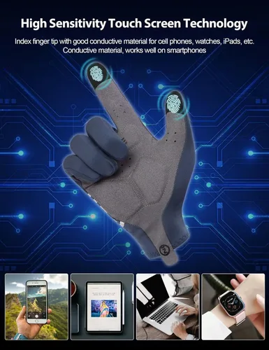 Vista 5 de INBIKE Guantes de ciclismo para hombre y mujer, forro polar fino, para pantalla táctil, guantes de bicicleta acolchados para correr, conducir