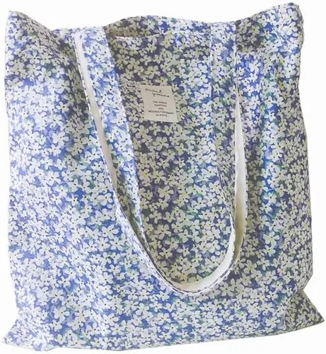 Vista 44 de Floral Canvas Tote Bag Double-Sided Printed Cloth Cotton Tote Floral Shoulder Bags for Beach Travel Shopping Grocery
