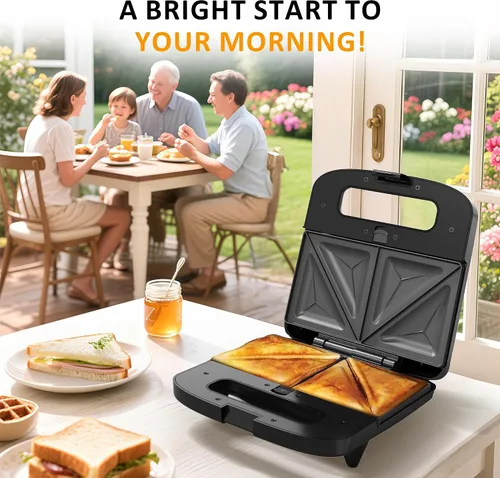 Vista 7 de Máquina 3 en 1 para Gofres, Parrilla y Sándwiches, Sandwichera Prensa Panini Plancha de Gofres con Placas Antiadherentes Extraíbles y Luces