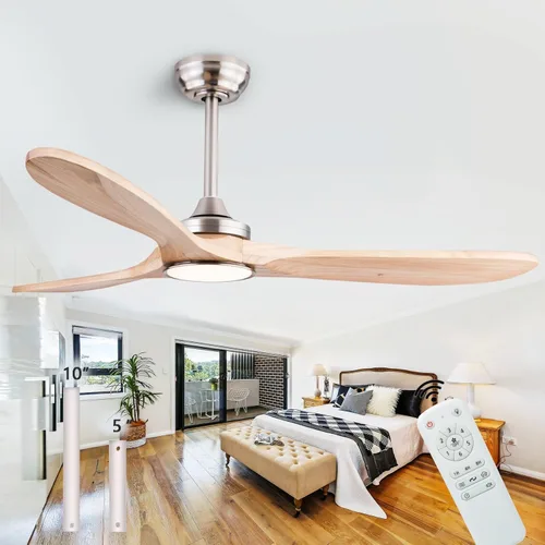 Vista 16 de 52” Silent Solid Wood Ceiling Fan Light, with 6-speed remote control, black
