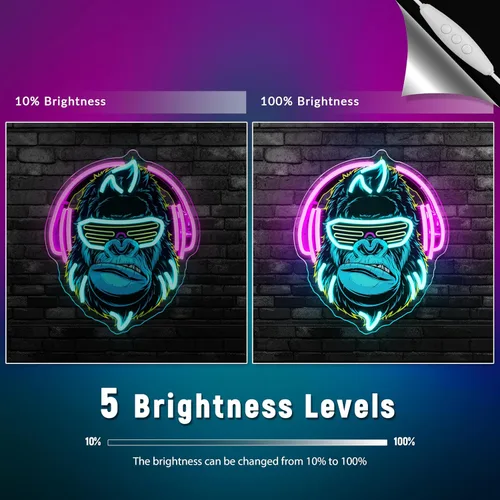 Vista 4 de Letrero de neón de gorila con auriculares, señal de neón de Kong regulable, luz de neón LED para decoración de pared, sala de juegos, cueva