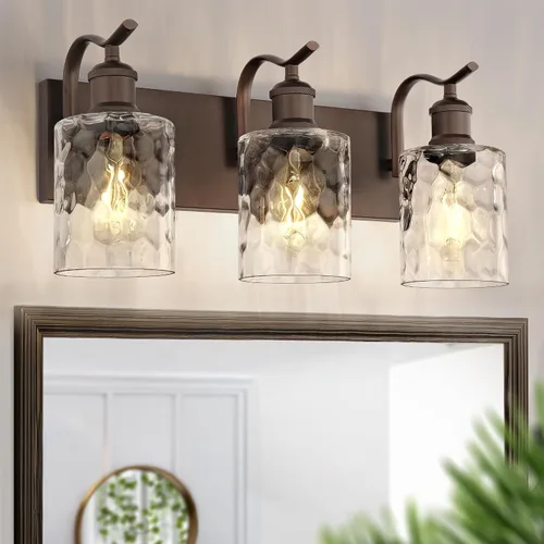 Vista 17 de Lámpara de tocador de baño de 3 luces, aplique de pared de níquel cepillado, lámpara de baño moderna con vidrio transparente, VL01BN-3 Níquel
