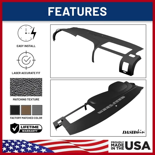 Vista 4 de DashSkin Cubierta Tapa de Tablero Moldeada de Una Pieza Compatible con Silverado Sierra 2007-2013 con Tableros de Doble Guantera en Negro Ébano