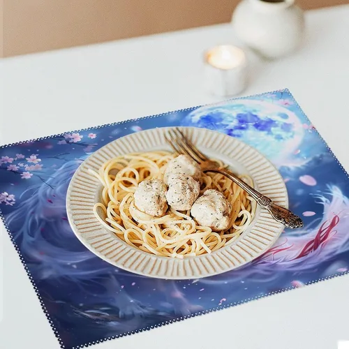 Vista 6 de Nine Tailed Fox Cherry Flowers Placemats Set of 6 Resistant Table Mats Washable Place Mats for Dinner Party Table Decoration