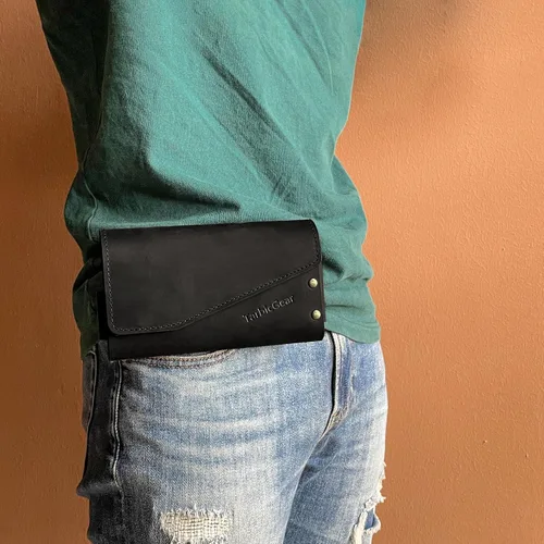 Vista 2 de Funda de cuero doble para teléfono para dos teléfonos, funda de teléfono doble para hombre, cinturón con clip para cinturón para iPhone 16 Pro Max