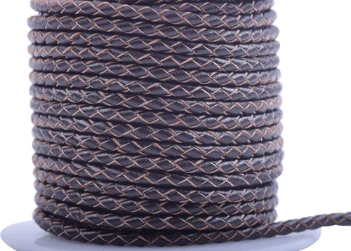 Vista 34 de 2 yardas 8.0mm Cordón redondo de cuero trenzado auténtico marrón antiguo para corbata de bolo