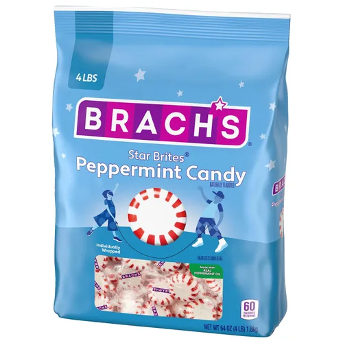 Vista 5 de Brach's Star Brites Caramelo de Menta, Caramelos Envueltos Individualmente, Mega Pack, Bolsa a Granel de 4 Libras (360 Piezas) (Paquete de 2)