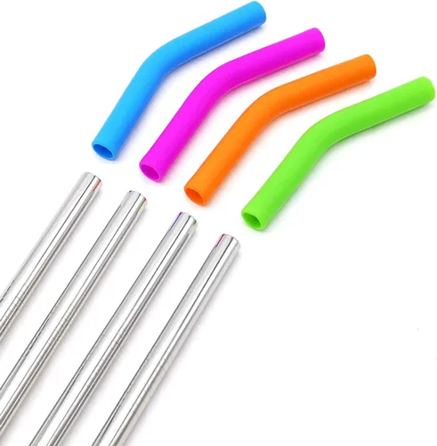 Vista 3 de Pajitas grandes reutilizables de 12 pulgadas, extra largas de 0.315 in, extra anchas de silicona de acero inoxidable 18/8 de grado alimenticio