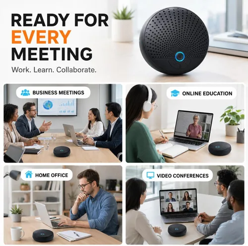 Vista 5 de Altavoz de conferencia CM300 con 10 micrófonos inalámbricos AI, 360° Pickup, rango de 65 pies, reducción de ruido, cancelación de eco, altavoz USB