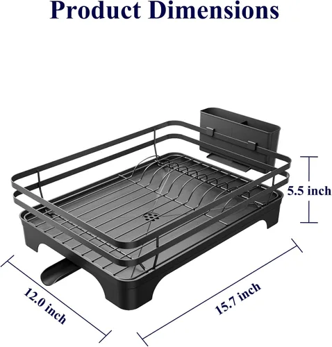Vista 3 de Kitsure - Escurridor multifuncional para platos, 15.7 x 12.0 x 5.5 pulgadas, color negro Dish Rack for Kitchen Counter with Cutlery Holder