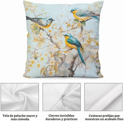 Vista 5 de Fundas de almohada decorativas de terciopelo de doble cara de 18 x 18 pulgadas, diseño de ramas de pájaros, para dormitorio, sala de estar Funda