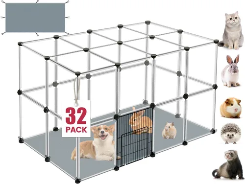 Vista 8 de VISCOO Jaulas de conejillo de indias mejoradas de 28 paneles, 48 x 24 x 28 pulgadas, corralito de animales pequeños con tapete impermeable, jaula