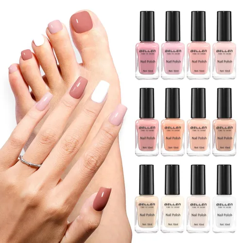 Vista 23 de GELLEN Juego de Esmalte de Uñas en 4 Colores Negro, Blanco, Gris & Base y Capa Superior, Esmalte de Uñas de Tendencia Otoño/Invierno Negro, Blanco
