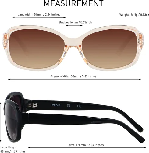 Vista 5 de LYZOIT Gafas de sol cuadradas para mujer, clásicas, vintage, protección UV, marco Havana, paquete de 2 sombras, S
