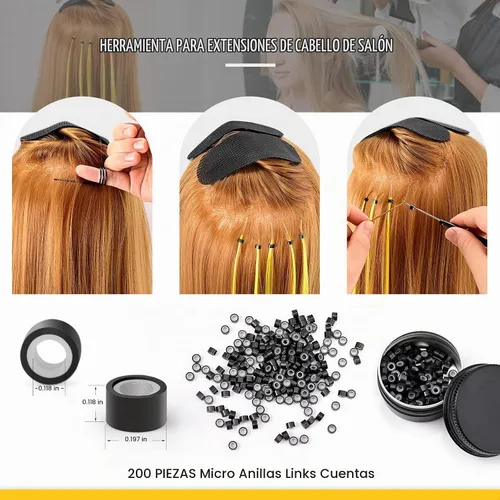 Vista 3 de Gomake Microlinks - Kit de extensiones de cabello, alicates para cerrar y quitar extensiones de cabello, gancho para tirar de microcuentas y Negro