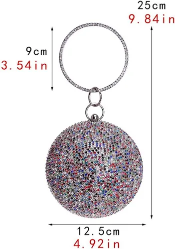 Vista 3 de Tngan Bolso de mano con forma de bola, bolso de fiesta, bolso de noche con mango de anillo de diamantes