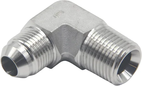 Vista 2 de HFS (R) 1/2" macho NPT a 1/2" macho JIC codo 90° Flare tubería de acero inoxidable 304 (1/2" MNPT x 1/2" MJIC)