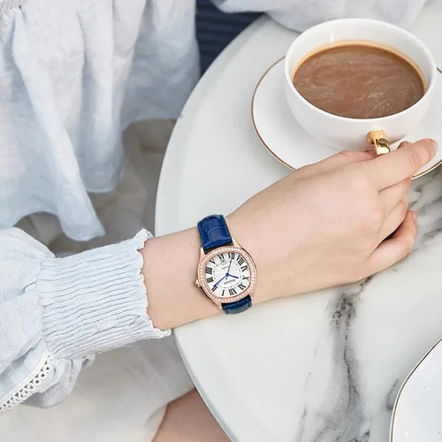 Vista 3 de Women's Watches Leather Crystal Quartz Round Watch Ladies Diamond Dial Bracelet Wrist Waterproof Watch Business Stainless Steel Case Fashion Leather