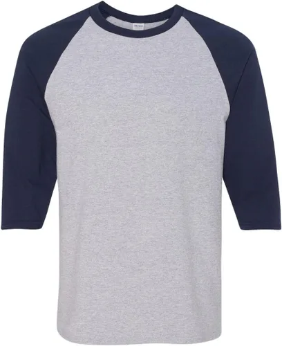 Vista 6 de Gildan Camiseta raglán 3/4 de algodón pesado para adultos, estilo G5700, paquete de 2 Azul/Blanco