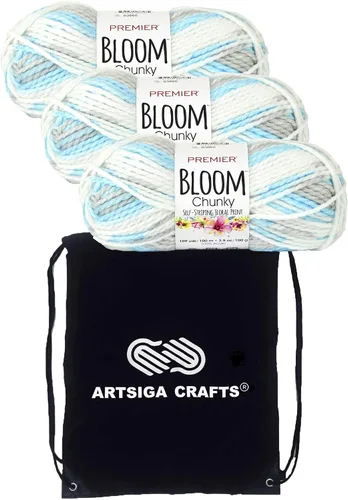 Vista 21 de Premier Yarns Bloom Chunky Hydrangea 1114-01 (6 madejas, el mismo lote de tinte) - Hilo acrílico grueso y voluminoso #5 para ganchillo y tejer