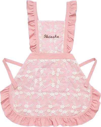 Vista 9 de Delantal vintage para mujer con bolsillos, delantal personalizado con volantes para cocinar, hornear, limpiar, jardinería