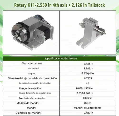 Vista 4 de Fresadora CNC de eje rotacional Enrutador CNC Mesa giratoria de un eje 4º eje 2.559 in 3 mandíbulas Chuck Cabezal divisorio con motor paso a paso