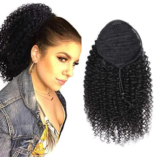 Vista 17 de Extensión de cola de caballo de cabello humano, onda de agua, pasta mágica, ondulado, natural, cola de caballo rizada 100% real, cabello Remy ondas