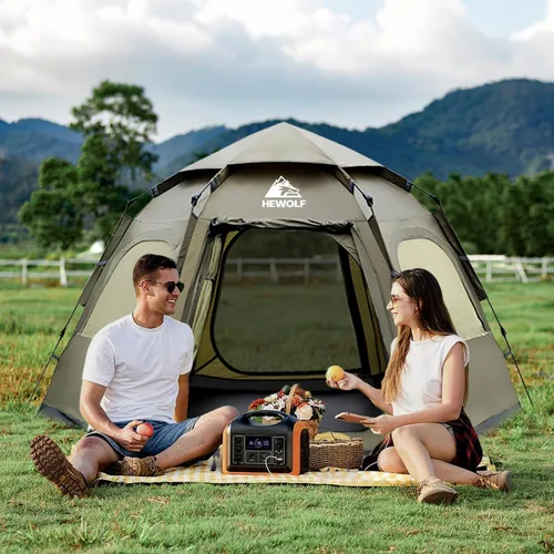 Vista 7 de Hewolf Tiendas de campaña para 3-4 personas para camping, tienda instantánea impermeable fácil de desplegar que se instala en 60 segundos