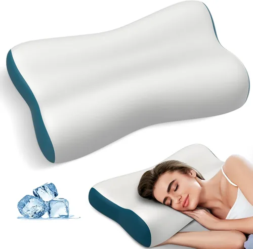 Vista 8 de Almohada cervical para aliviar el dolor de cuello, almohadas de espuma viscoelástica de contorno para dormir, almohada ergonómica de enfriamiento