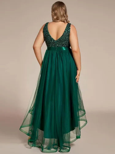 Vista 2 de Ever-Pretty Womens Double V Neck A Line High Low Sequin Tulle Plus Size Formal Evening Dresses 0147A-DA