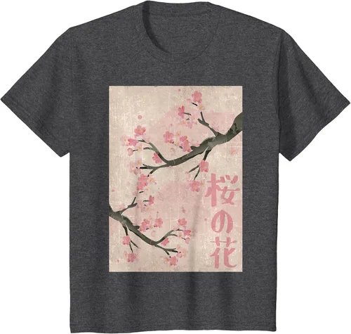 Vista 60 de Cherry Blossom Japanese Vintage Woodblock Japan Pink Sakura T-Shirt Asphalt Grey