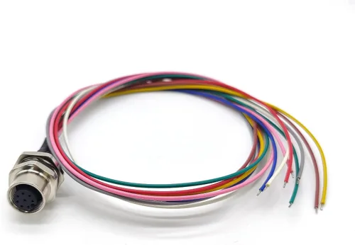 Vista 2 de 10 unids M12 8pin conector hembra A-Code Panel Receptáculo Conector de montaje trasero Tipo de soldadura recta con bloqueo de rosca con 19.7 in
