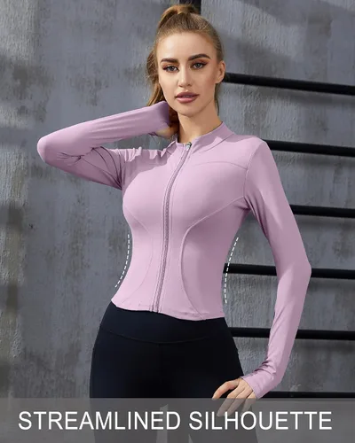 Vista 2 de ANOTHER CHOICE Women Gym Zip Up Crooped Workout Jacket Lightweight Running Athletic Top with Thumb Hole