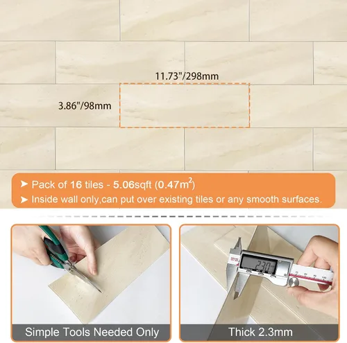 Vista 6 de VAOVI Azulejos de cocina para salpicaduras de despegar y pegar, calcomanías de pared de baño, azulejos de mármol para salpicaduras individuales