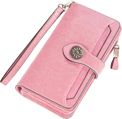 Vista 6 de Travelambo Cartera para mujer, de gran capacidad, con bloqueo RFID, de piel auténtica, cartera