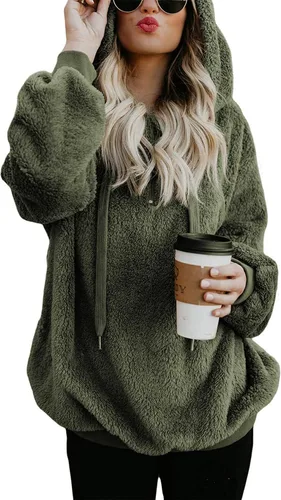 Vista 46 de Century Star Sudadera deportiva mullida de vellón con capucha para mujer de talla extragrande con bolsillos