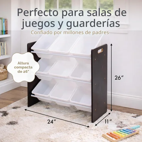 Vista 2 de Humble Crew Organizador de almacenamiento de juguetes con 9 contenedores de Espresso/Blanco