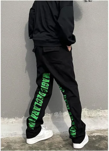 Vista 2 de MEOKIM Pantalones de mezclilla bordados con letras góticas, estilo callejero Harajuku, sueltos, hip-hop, recto, tubo para hombre