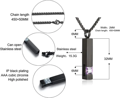Vista 9 de YOUFENG collar con urna para cenizas, cubos de piedras natales, urna para cenizas humanas, collar de urna de cremación, relicario, recuerdo