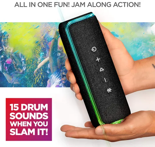 Vista 3 de ION Audio Slam Jam-IPX7 - Altavoz Bluetooth impermeable con micrófono, batería recargable, 15 sonidos de batería, entrada auxiliar y puerto de carga