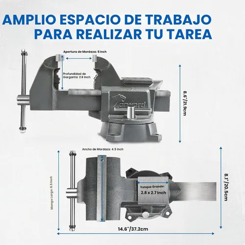 Vista 3 de Forward CR40A - Tornillo de banco de 4.5 pulgadas resistente con yunque y base giratoria de 210° 6,600LBS Clamping Force 4.5" Jaw Width, 5" Max