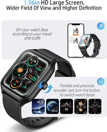 Vista 3 de Reloj inteligente para hombres y mujeres, reloj GPS de 1.96 pulgadas con más de 120 modos deportivos, presión arterial/frecuencia cardíaca/oxígeno