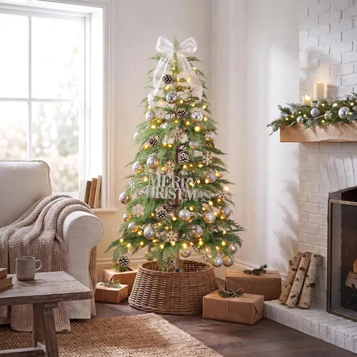 Vista 8 de BOLUO Árbol de Navidad de 5 pies con luces, árbol de ciprés artificial