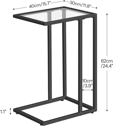 Vista 3 de HOOBRO - Mesa auxiliar en forma de C, mesa auxiliar de cristal con marco de metal Mesa de centro para espacios pequeños, estilo moderno, para sala