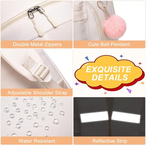 Vista 4 de Linda mochila escolar para adolescentes y mujeres estudiantes – Mochila grande para laptop de 15.6 pulgadas – Mochila de viaje para escuela