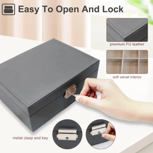 Vista 6 de MRMOSY Joyero organizador para mujeres y niñas caja de almacenamiento de 2 capas grande para hombres caja de joyería de piel sintética con bandeja