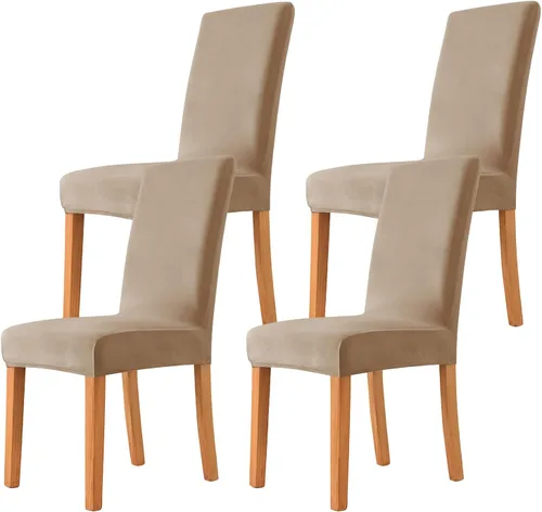 Vista 14 de Velvet Chair Covers Beige Gray, Stretch Dining Room Chair Covers 2 Pack, Super Fit Dining Chairs Slipcovers Spandex Washable Kitchen Parson Chair