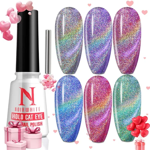 Vista 7 de Kit de esmalte de uñas de gel, 12 colores brillantes con purpurina 9D camaleón ojo de gato, juego de esmalte de uñas de gel con base de luz