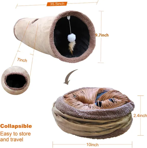 Vista 2 de Petest Túnel plegable para gatos, tubo de juego para mascotas, túnel arrugado con juguetes para gatos, longitud 35 pulgadas de diámetro 9.7 pulgadas