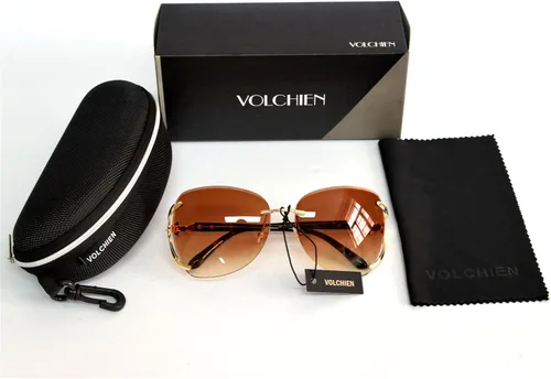 Vista 6 de VOLCHIEN Gafas de sol sin montura para mujer, montura brillante, lentes redondas, montura de metal, gafas de sol para mujeres y hombres VC1012